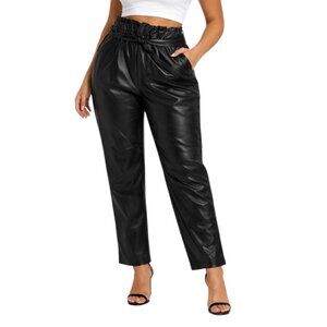 Bagatelle Women's Black Faux Leather Waist Tie Belt Pants, L
